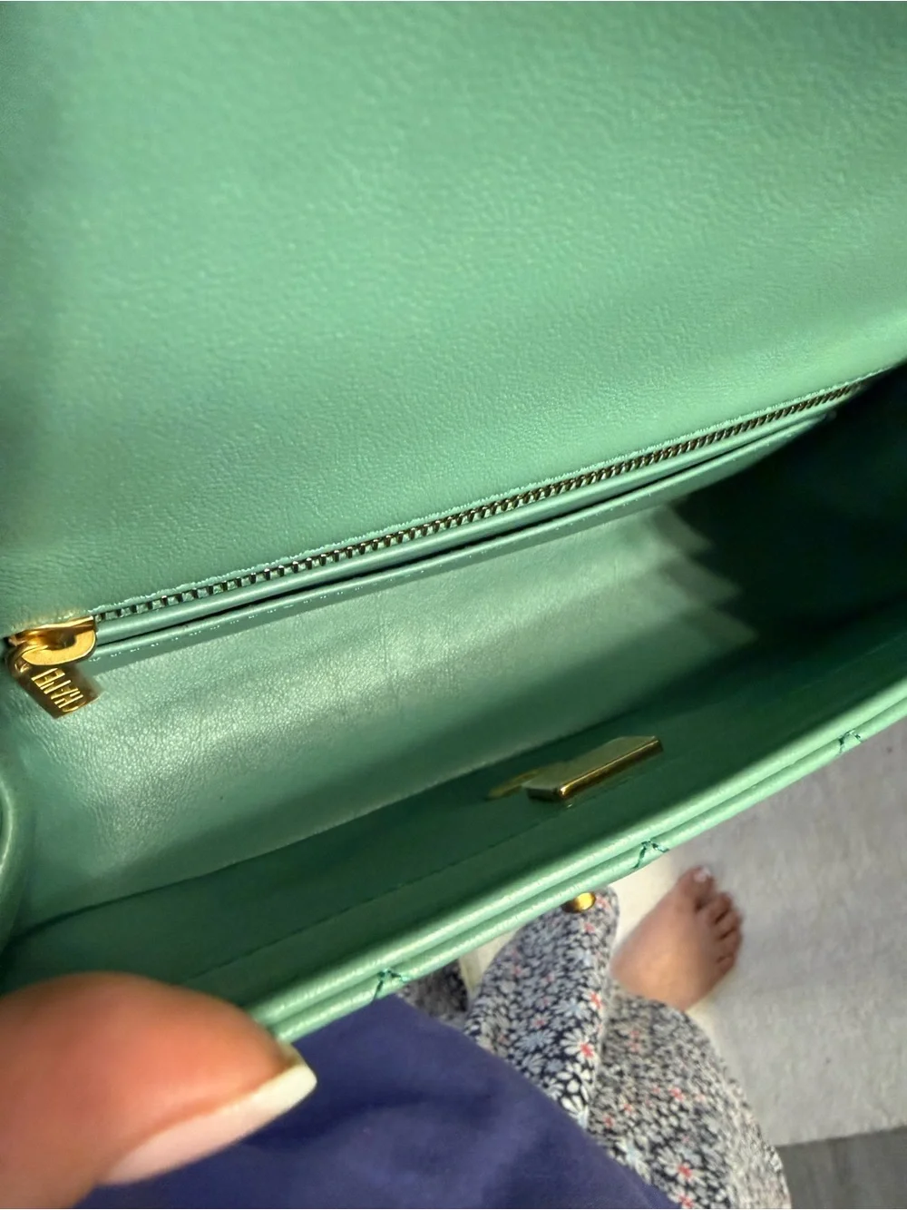 CHANEL Quilted Mint Green Lambskin Shoulder Bag with Gold Hardware